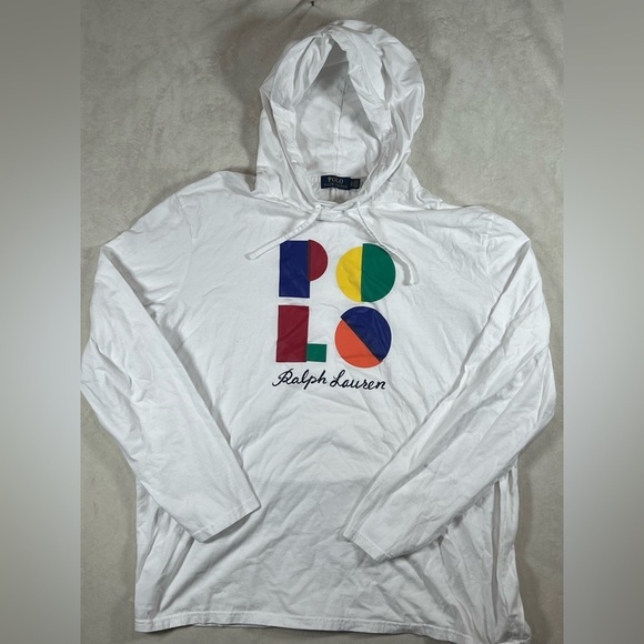 Polo Ralph Lauren XXL White Hoodie with Multicolor Polaroid Yacht Boat Logo - Picture 2 of 8